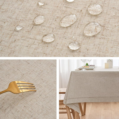 Natural Flax Linen Tablecloth – Undyed Rectangle Hemstitch Table Cover for Kitchen, Dining & Decoration (Neutral, 55" X 86")5