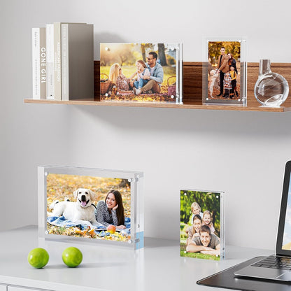 3 Pack Acrylic Picture Frames 5X7, 20%Thicker Free Standing Desktop Display,Strong Magnetic Photo Frame, Double Sided Clear Picture Frames , Frameless Standing Desktop Frame for Home, Office, Gift Ready7