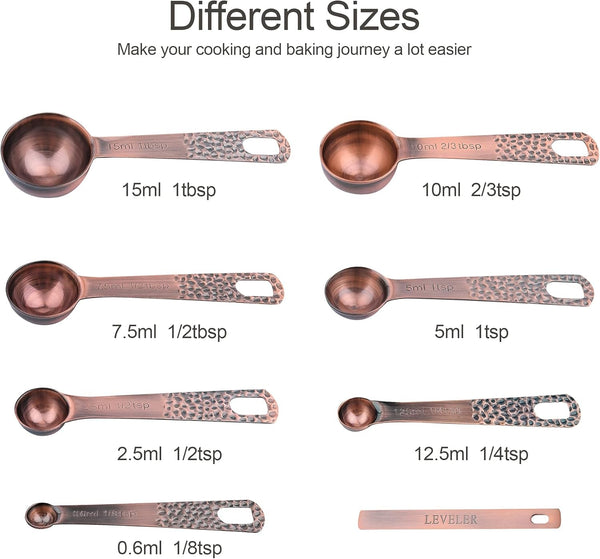 Measuring Cups and Spoons Set 14, Copper Measuring Cups and Spoons Set for Dry & Liquid, Metric & US Stainless Steel 6 Measure Cups and 7 Spoons Set W/Leveler for Kitchen & Baking5