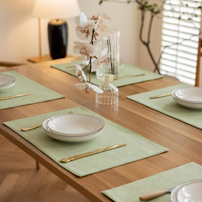 Green Placemat Set of 4 Washable Linen Textured Place Mats for Dinner Heat Resistant Sage Cloth Placemats Scratch Resistant Plate Mats for Dining Table Kitchen Summer, Green5