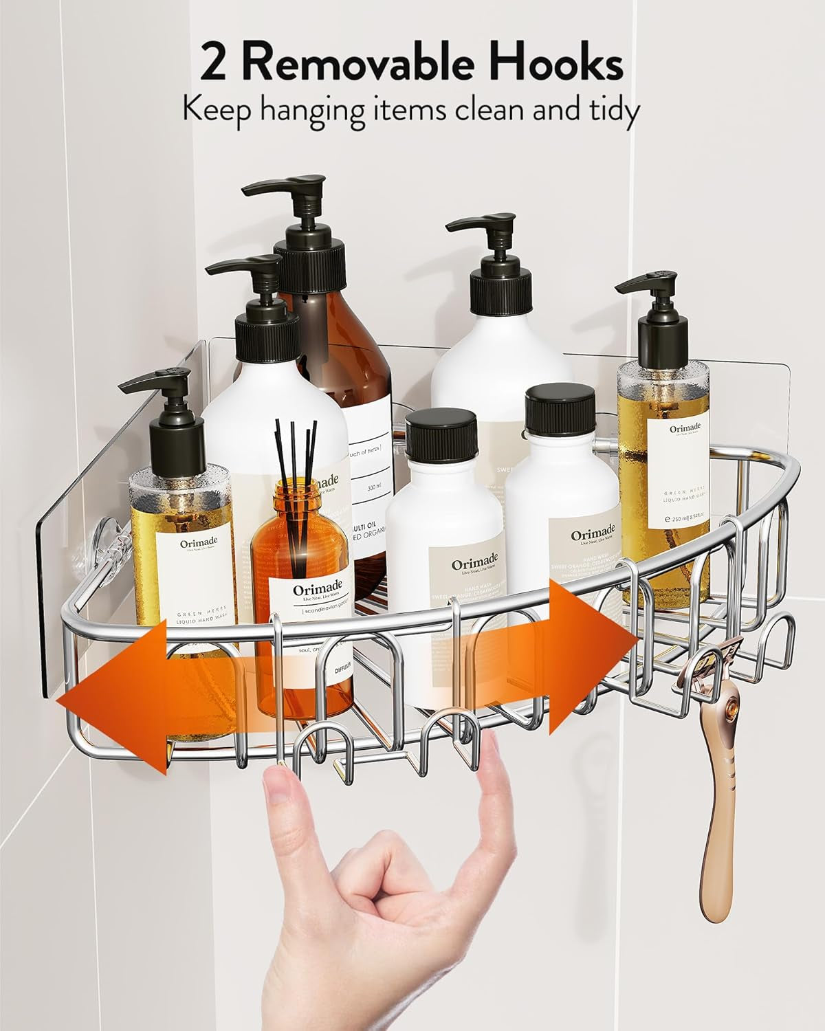 corner-shower-caddy-stainless-steel-with-hooks-wall-mounted-bathroom-shelf-storage-organizer-adhesive-no-drilling-2-pack-silver-only-for-90-degree-corner