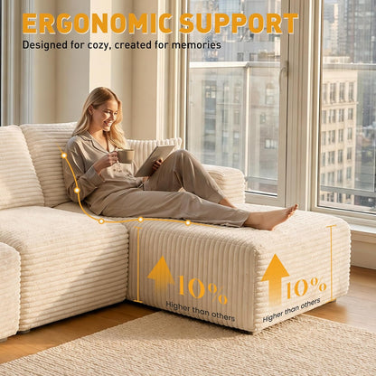 110" L-Shaped Modular Sectional Sofa, Cloud Deep Seat Boneless Couch with Chaise, Oversized Corduroy Compressed Sofa for Living Room, No Assembly Required3
