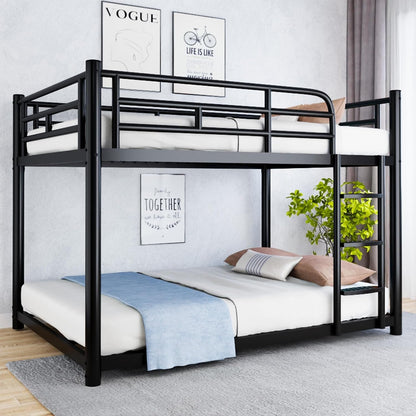 Metal Bunk Bed, Full over Full Bunk Beds with Removable Wide Ladder and Full-Length Guardrails, Low Bunk Bed Frame with Mute Design for Undisturbed Sleep for Adults, Kids and Young Teens1