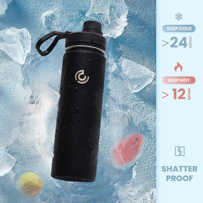 Sports Water Bottle 22Oz, Insulated Water Bottle with Handle,Stainless Steel,Simple Modern,Suitable for Travel, School, Boy, Girl(Black)4