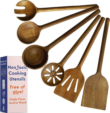 Non-Toxic Acacia Wooden Utensils Set, 6-Piece, Glue and Mineral Oil Free1