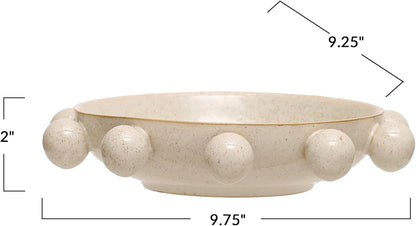9.75 Inches Stoneware Bowl with Orbs and Reactive Glaze, Cream2