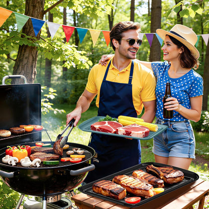 Grilling Prep & Serve Trays for Party Set of 2, Large BBQ Serving Platters | Dishwasher Safe Plastic Trays for Raw and Cooked Food 17"×10.5" Stackable Party Supplies for Grilling, Meal Prep, Cafeteria6