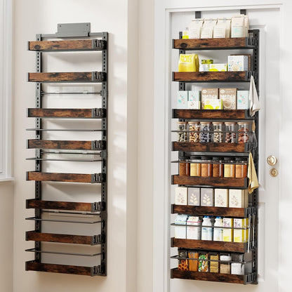 8 Tier over the Door Pantry Organizer, 2 in 1 Wall Mount or Metal Hanging Spice Rack for Pantry Organizers and Storage, Seasoning Shelves，Adjustable Basket with Hooks for Kitchen Cabinet and Closet1