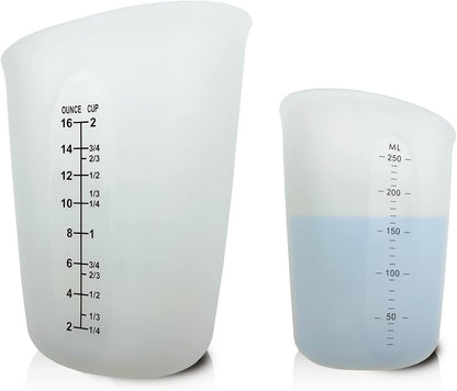 Silicone Measuring Cups, Blender, Liquid, Paint and Resin Mixing (16Oz & 8Oz), Squeeze, Pour Mixing Coffee, Making Cake, Cookies Baking, BPA Free. for Molds, Jewelry Making, Waxing, Easy to Clean1
