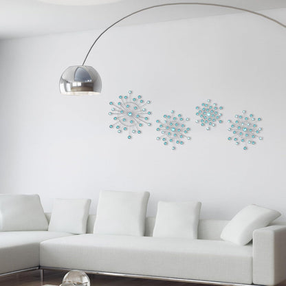4 Pcs Metal Wall Decor Bling Crystal Wall Art Cast Iron Rhinestones Sunburst Decor Starburst Art Hanging Diamond Accents Home Decorative for Living Room Bedroom Entryway (Blue)4