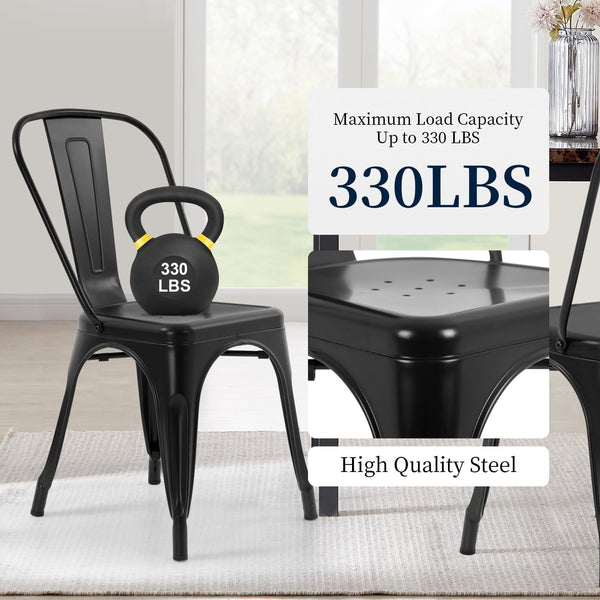 | Metal Dining Chairs | Set of 4, Black | 330Lbs Load | Stackable Tolix Side Chairs with Backrest | Non-Slip Feet | Indoor/Outdoor Use | Ideal for Kitchen & Restaurants6