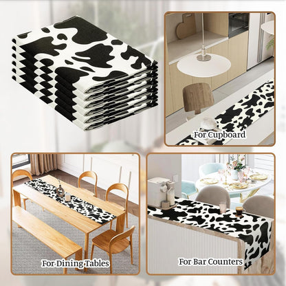 10 Pcs Linen Cow Print Table Runner Farm Black and White Cow Print Tablecloth Western Barnyard Cowboy Style Table Cloths for Home Kitchen Birthday Party Decorations ( 13 X 72 In)7