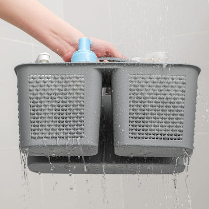 Plastic Portable Shower Caddy Basket with Handle, 3 Compartments, Grey4