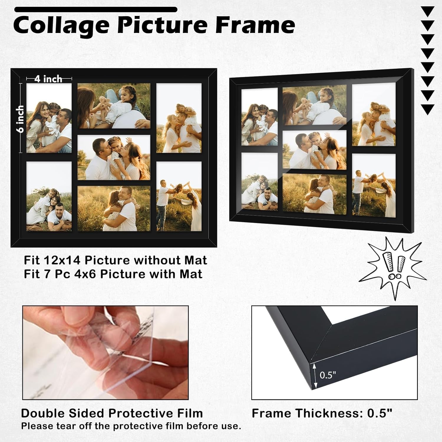 4x6-picture-frame-collage-for-wall-display-7-pcs-4x6-photos-with-mat-or-12x14-without-mat-7-opening-photo-frame-for-4-x-6-pictures-with-shatter-resistant-plexiglass-black-mat-black