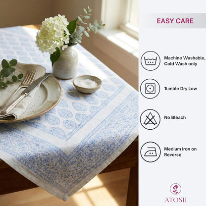 Amalfi 100% Cotton Boho Rectangle Fall Tablecloth, Handblock Print Table Cloth for Kitchen I Dining Table Linen Fall Décor I Parties Wedding Outdoor Christmas Thanksgiving I Fall 60 X 90 Inches6