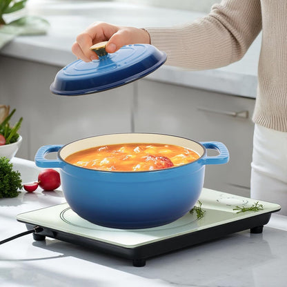 5 Quart Enameled Cast Iron Dutch Oven with Lid, Dual Handles, Oven Safe up to 500°F or on Stovetop, Compatible for Braising, Stews, Roasting, Bread Baking-Blue5