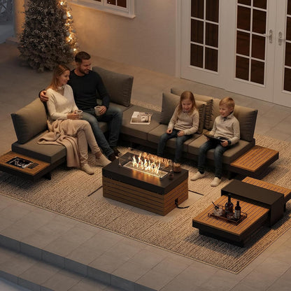 Patio Conversation Sets with Fire Pit, Teak Outdoor Sofa Set7
