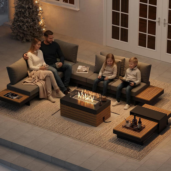 Patio Conversation Sets with Fire Pit, Teak Outdoor Sofa Set7