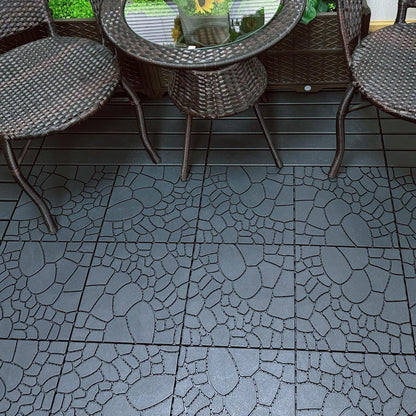 44-Pack Interlocking Deck Tiles, 12"X12" Stone Texture PP Waterproof Flooring, All-Weather Anti-Slip Patio Tiles for Indoor/Outdoor,Poolside, Garden, Balcony, Patio,Easy DIY Installation,Gray7