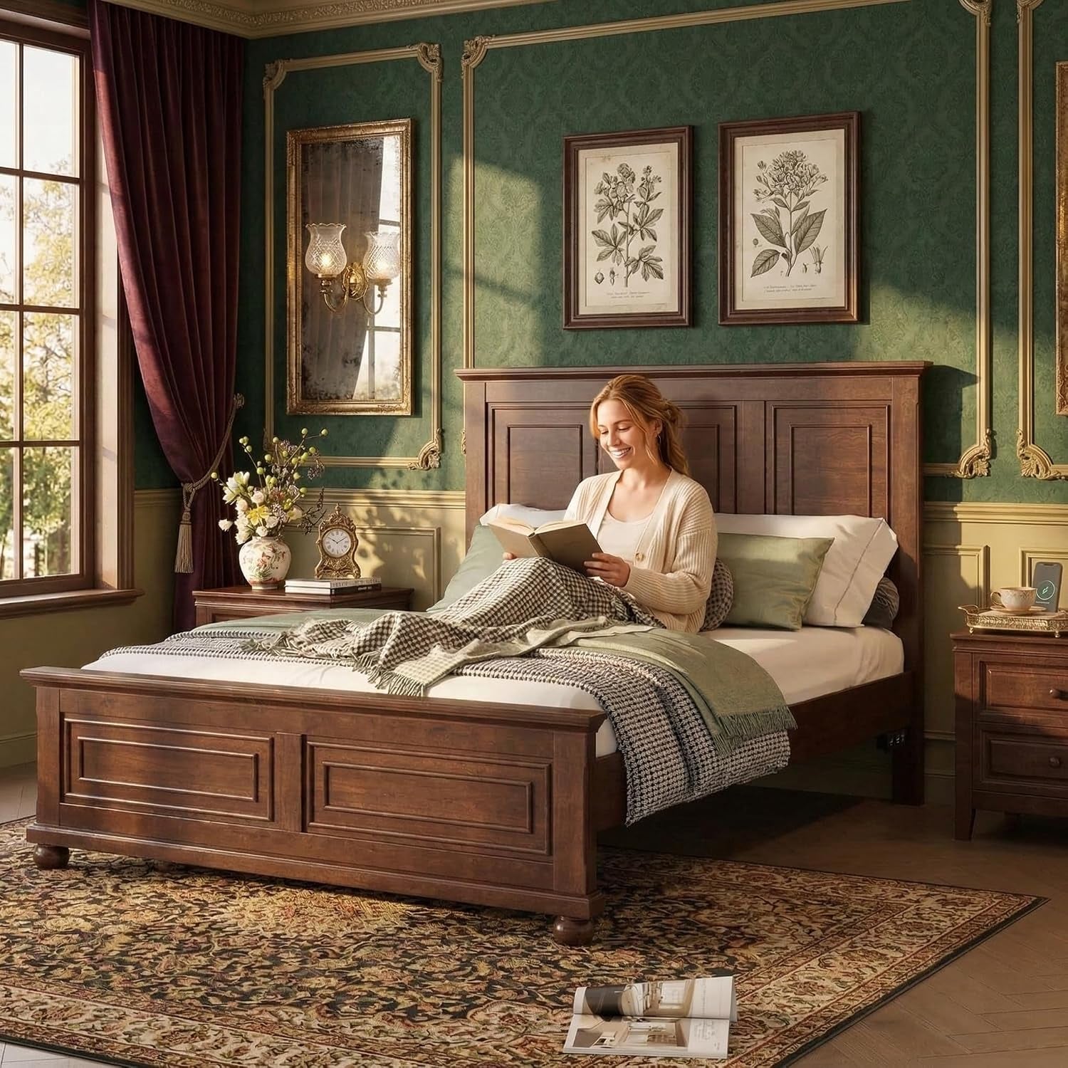 wood-bed-frame-queen-with-tall-headboard-footboard-traditional-queen-panel-bed-with-usb-charging-station-for-bedroom-guest-room-easy-assembly-no-box-spring-required-walnut
