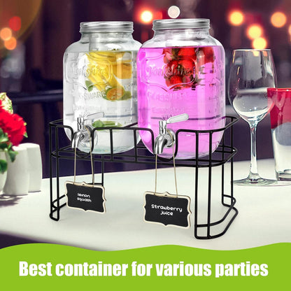 1 Gallon Glass Drink Dispensers for Parties 2Pack.Beverage Dispenser,Glass Drink Dispenser with Stand and Stainless Steel Spigot 100% Leakproof.Lemonade Dispenser with Ice Cylinder.Laundry Detergent2