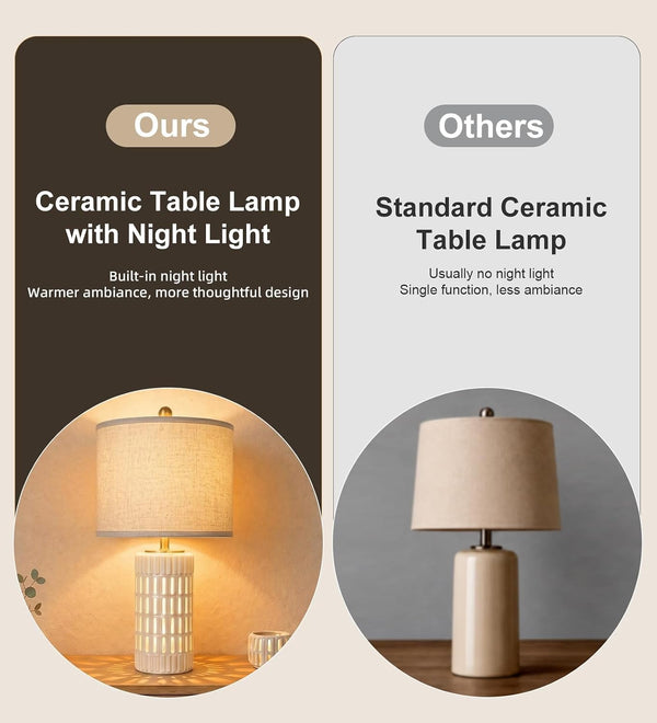 24" Boho Ceramic Table Lamps Set of 2 for Bedroom with Night Light4