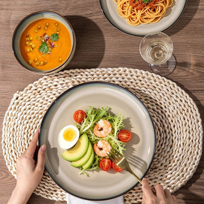 Dinnerware Sets for 6, 18 Pieces Ceramic Plates and Bowls Set7