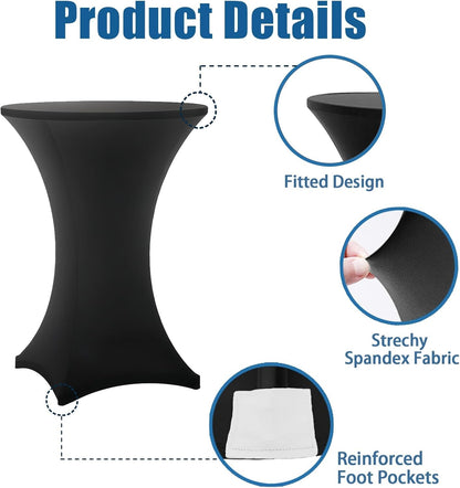 Cocktail Table Covers - 2 Pack 32X43 Inch Table Cloth - Black | Fitted Stretch Spandex round High Top Tablecloth for Party, Bar, Birthday, Pub, Banquet5