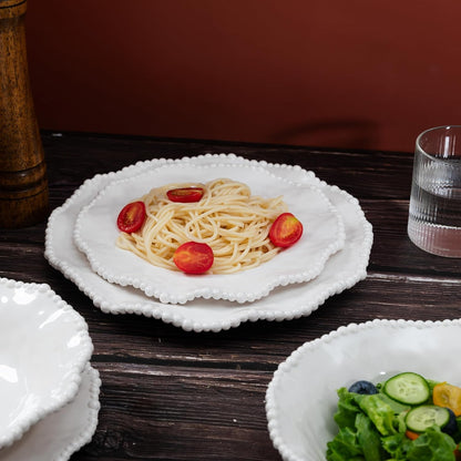 Creamy Beaded Melamine Dinnerware Sets, Set of 6,18 Piece Farmhouse Plates and Bowls Set, Lightweight, Bpa-Free Scalloped Rim Dishes Dinner Serving Set for Indoor & Outdoor Use, Off-White4
