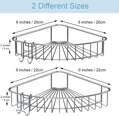Shower Shelf for inside Shower, Shower Shelf Corner, Shower Corner Caddy, Adhesive Shower Caddy, Shower Wall Caddy, Stainless Steel Shower Caddy Suction No Drill 2 Pack Silver2