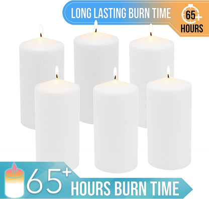 Unscented White Tall Pillar Candles, 65 Hour Burning Candle Pillars, Perfect for Decor, Weddings, Emergencies 3" X 6", 6 Count7
