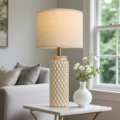 24" Modern Ceramic Bedside Lamp Set of 2 for Bedroom Decor Farmhouse Table Lamp for Living Room Office Dorm Cream3