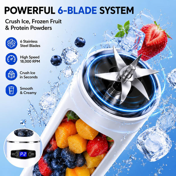 Portable Blender for Shakes and Smoothies, 20 Oz Personal Blender USB Rechargeable, 6-Blade High Speed Juicer Cup for Protein Shake, Fruit Smoothie, Travel, Gym, Office, White2
