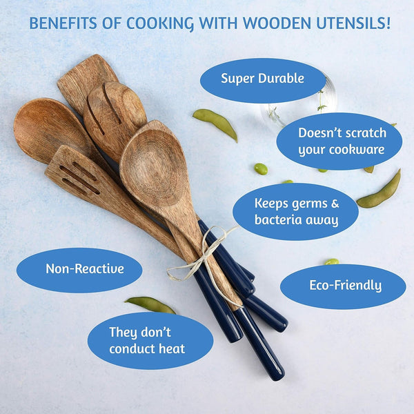 Premium Wooden Spoons for Cooking,Kitchen Utensils Set of 5(12")4