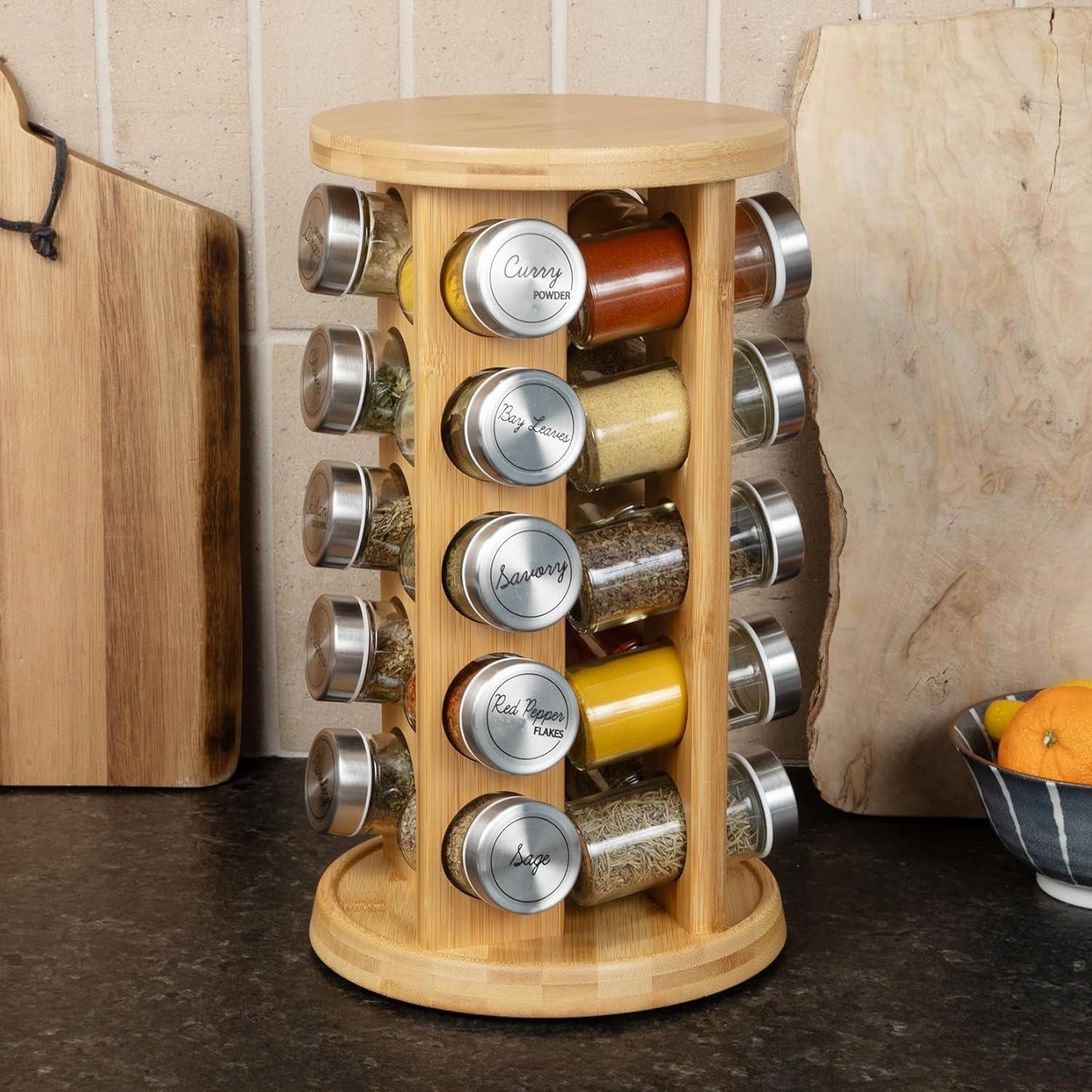 20-jar-rotating-bamboo-spice-rack-with-spices-included-5-year-free-spice-refill-program-revolving-countertop-spice-rack-with-glass-jars
