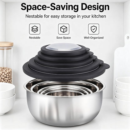 Mixing Bowls with Lids Set of 5, Stainless Steel Nesting Salad Bowls6