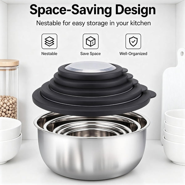 Mixing Bowls with Lids Set of 5, Stainless Steel Nesting Salad Bowls6