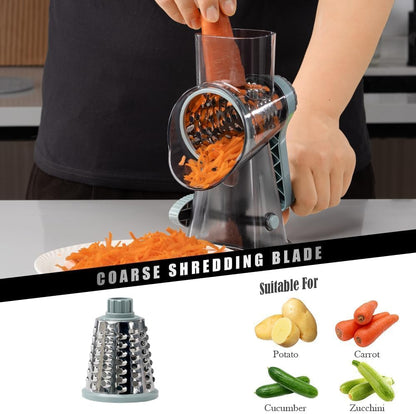 Cheese Grater Vegetable Cheese Shredder Slicer Grater for Kitchen 3 Changeable Blades for Cheese Potato Zucchini Nuts Chocolate (Grey Blue)3