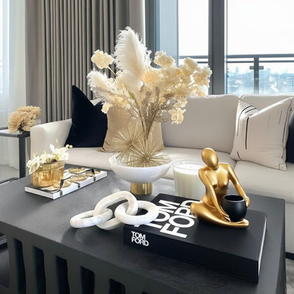 Modern Abstract Statue with Removable Faux Succulents Plants – Resin Figurine Home Decor Accents, Coffee Table Shelf Styling. Collectible Art Luxury Gift Items Woman Thinker Sculpture (Gold)8