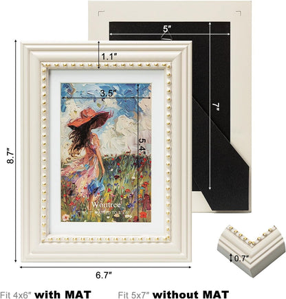 5X7 Picture Frame in Beige with Classic Gold Beaded Border, Solid Wood with Real Glass, Display 5X7 Photos Matted to 4X6, Vertical and Horizontal Desk Tabletop or Wall Hanging3