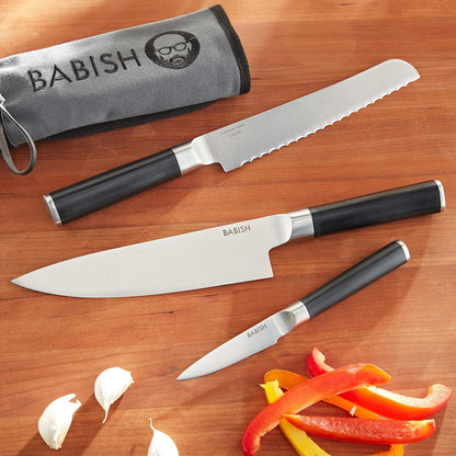 German High-Carbon 1.4116 Steel Cutlery Knife Set, 3-Piece (Chef, Bread, & Pairing Knive) W/Kitchen Knives Roll6