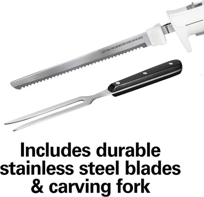 Electric Knife Set for Carving Meats, Poultry, Bread, Crafting Foam & More, Reciprocating Serrated Stainless Steel Blades, Ergonomic Design Storage Case + Fork Included, 5 Foot Cord7