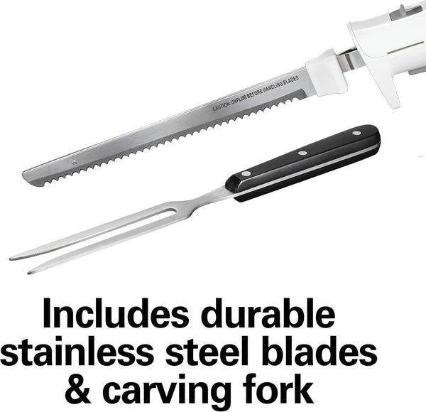 Electric Knife Set for Carving Meats, Poultry, Bread, Crafting Foam & More, Reciprocating Serrated Stainless Steel Blades, Ergonomic Design Storage Case + Fork Included, 5 Foot Cord7