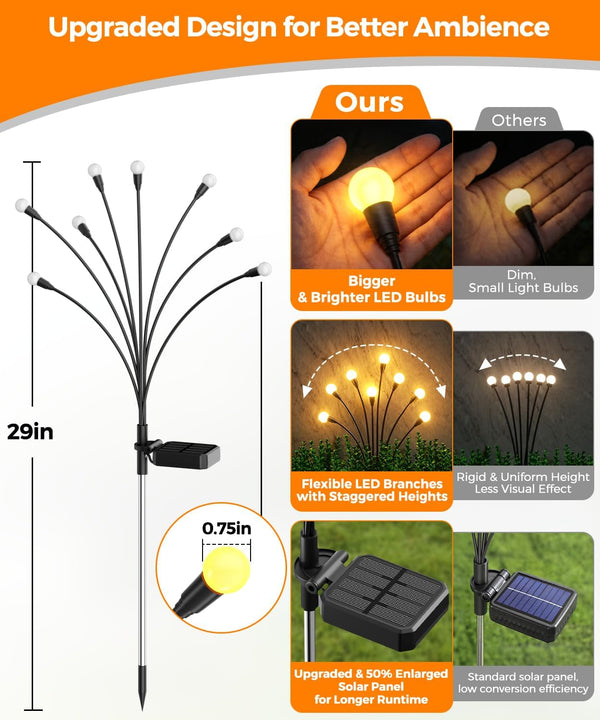 6 Pack Solar Garden Lights 48 LED, Solar Lights Outdoor Waterproof IP65, Decorative Garden Lights Solar Powered for Yard Patio Pathway Decor, outside Fairy Firefly Lights Garden Gifts2