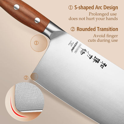 Cleaver Knife 7.1 Inch, German 1.4116 Steel & Ergonomic Red Wood Handle, Sharp Meat Cleaver for Meat Cutting Vegetable Slicing5