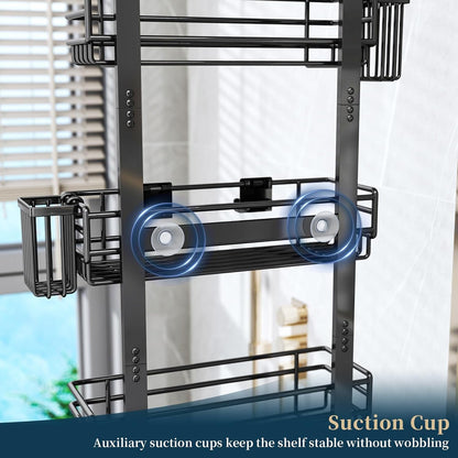 over the Door Shower Caddy - 5 Tier Adjustable Shower Organizer Hanging with 2 Toothbrush Holders & 4 Hooks, Rustproof Organizer Shelf, Storage Rack for Bathroom, Black5