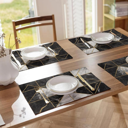 12"X18" Black and White Marble Geometric Placemats Set of 4 Washable Thick Place Mats Kitchen Table Mats Decorative Linen Fabric Table Mat for Dining Decoration Table Kitchen Home Decor2