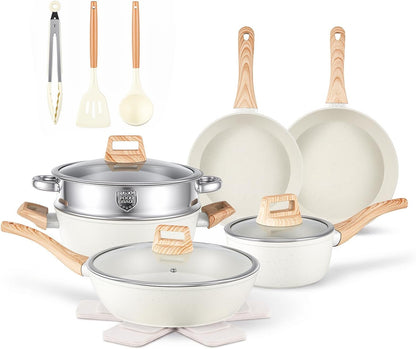 16PCS Pots and Pans Set Non Stick Cookware Juego De Ollas Para Cocina | Beautiful Great Value Food Cooks Evenly Cleans Easily with Frying Pan1