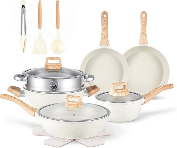 16PCS Pots and Pans Set Non Stick Cookware Juego De Ollas Para Cocina | Beautiful Great Value Food Cooks Evenly Cleans Easily with Frying Pan1