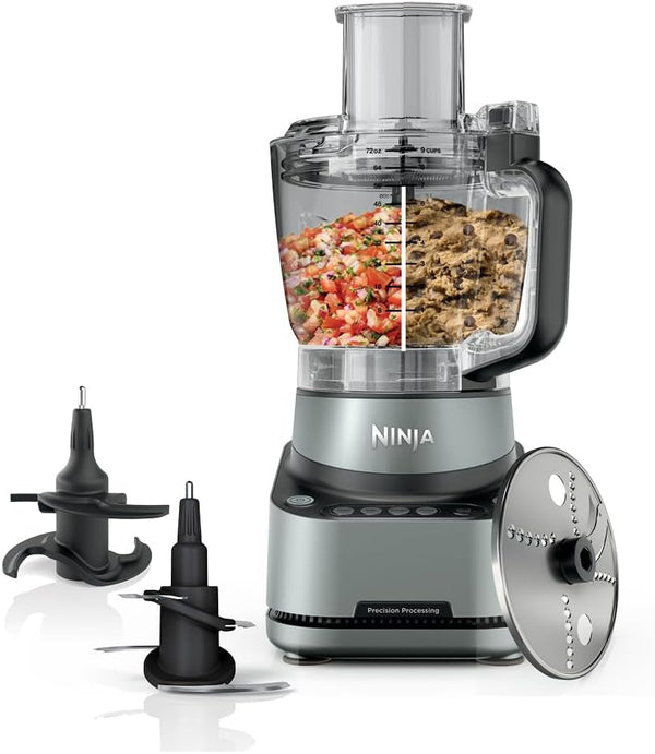 Ninja Precisionpro Food Processor & Dough Mixer, 1000PW, 9-Cup, BZ601 | Auto-Iq Presets for Chopping, Slicing/Shredding, Pureeing & Dough. 9-Cup Bowl. Bpa-Free, Dishwasher-Safe Parts.1
